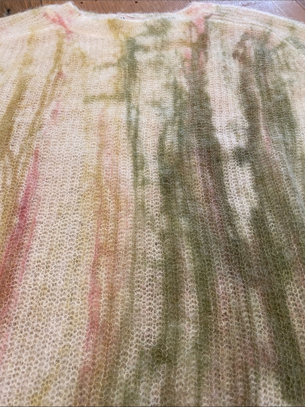 ZARA Alpaca Wool Blend Lightweight Sweater Abstract Tie-Dye Crewneck Green Small - Picture 3 of 9